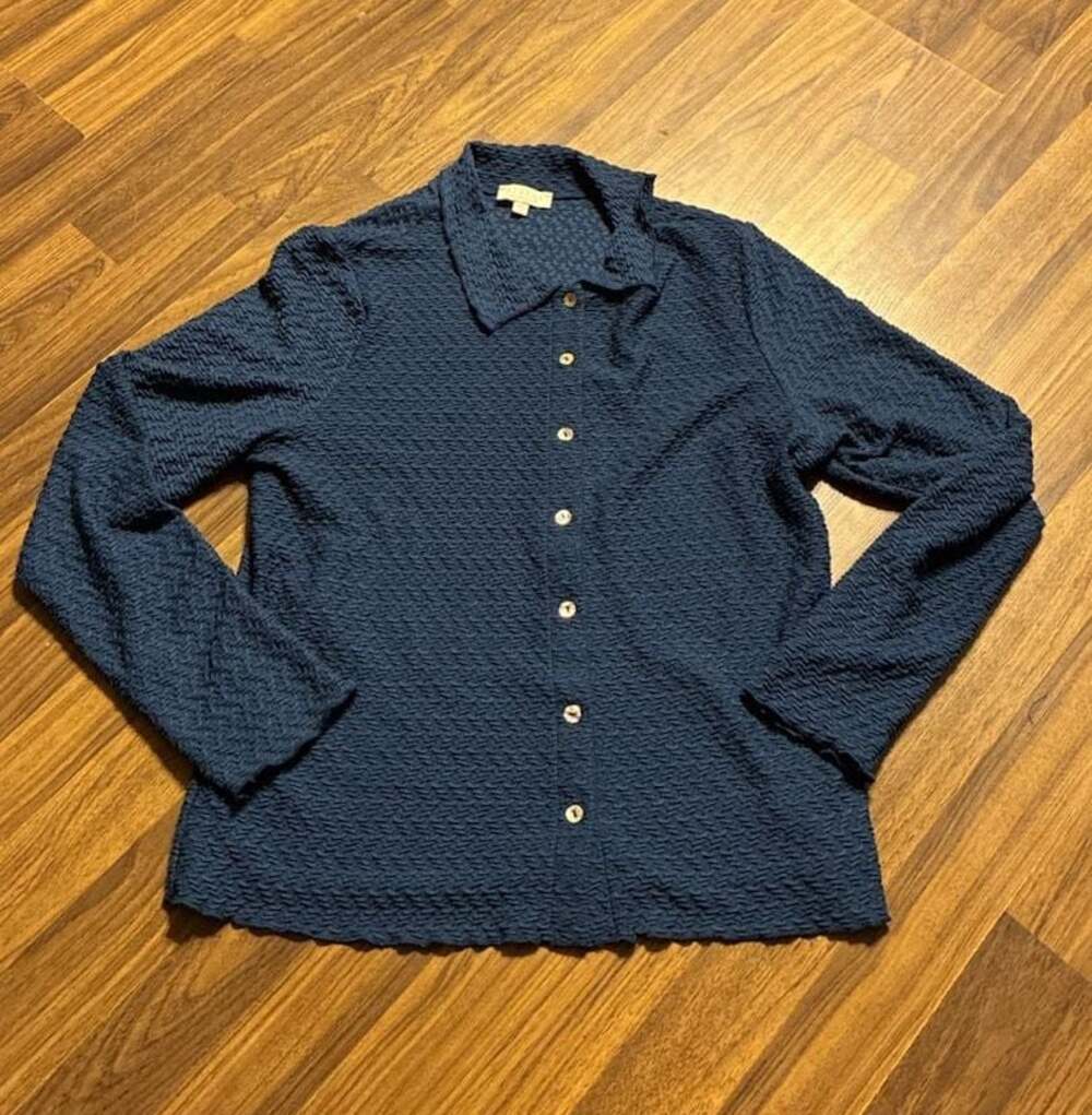 Status by Chenault Blue Textured Bubble Jacquard Button-Down Long Sleeve Shirt